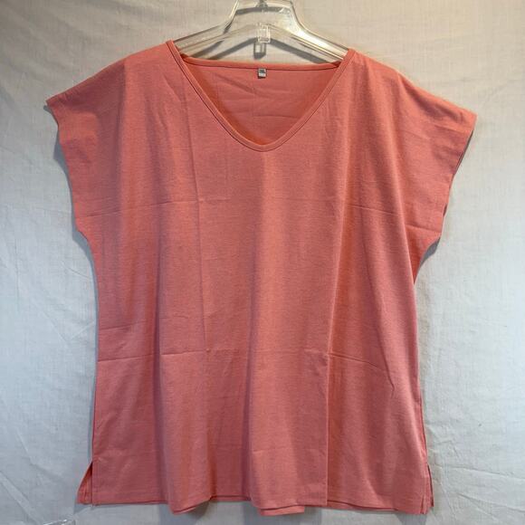 Oversized V-neck Tee Short sleeves pink salmon Women’s size XXL - Picture 7 of 7